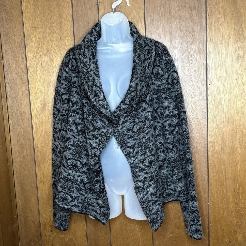 Ellen Tracy Cardigan Sweater Women's XL Black Gray Wool Whimsigoth Witchy Office